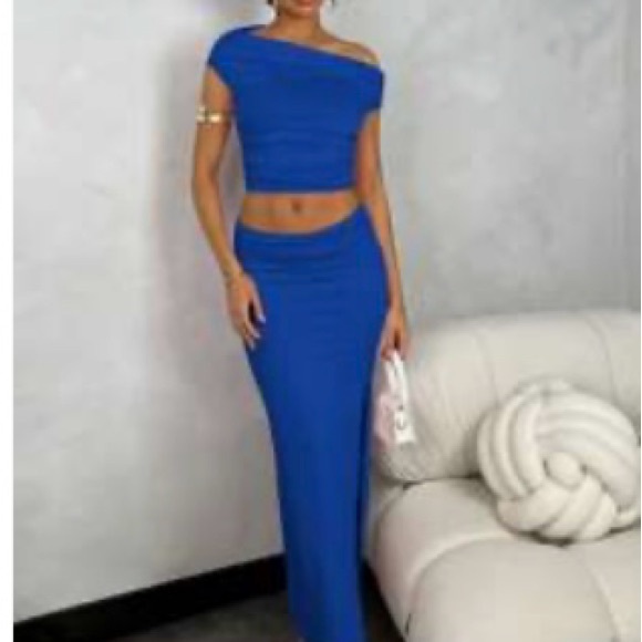 SHEIN Royal Blue Off-Shoulder Pencil Skirt Set - Picture 1 of 3